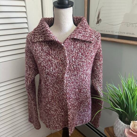 EXPRESS Sweater Womens Medium Red Metallic Marled Cardigan Chunky Wool Blend - Picture 2 of 11